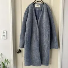 美品RayBEAMSレイビームス　水色ブルーノーカラーVネックボアミドルコート