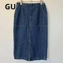 GU スカート デニム タイトロング丈 ブルー　スリット入り　M