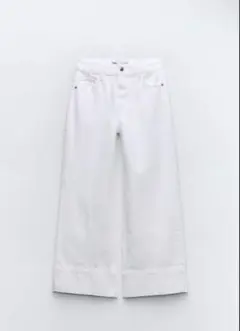 新品 ザラ WIDE-LEG クロップドハイウエスト フロントシームデニムパンツ