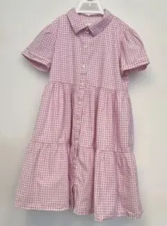 GAP KIDS ピンク チェック柄 半袖ワンピース 130cm