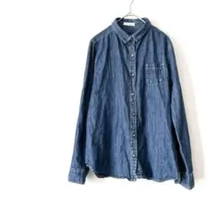 美品 デニム ボタンアップシャツ 長袖 ダークブルー 秋 冬