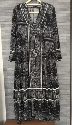 新品 アズノゥアズオオラカ ガラーズミックスワンピース 黒 サイズ3