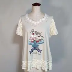 アクシーズファム スイーツ柄 半袖 フリル Tシャツ M ケーキ マカロンのサムネイル
