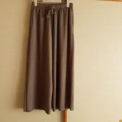 リブ編みグレージュワイドパンツ