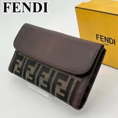 FENDI 長財布 フラップウォレット ズッカ柄 Wホック キャンバス 男女可能