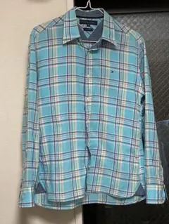 Tommy Hilfiger 水色 チェックシャツ M