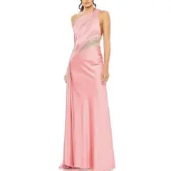 ワンショルダー　ビジュー付きロングドレス　キャバ　ステージ　レッドドレス