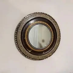 アンティーク　ヴィンテージ鏡　円形壁掛けミラー　ウォールミラー　象嵌細工装飾鏡