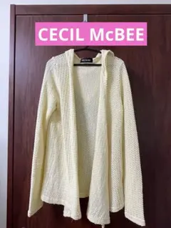 CECIL McBEE 透かし編みニットパーカー ロングカーディガン アイボリーのサムネイル