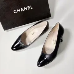CHANEL ココマーク スクエアトゥ パンプス レザー 23.5cm ブラック