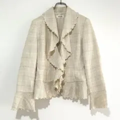 n1296【スペッチオ】ラメ チェック フリル ジャケット 40のサムネイル