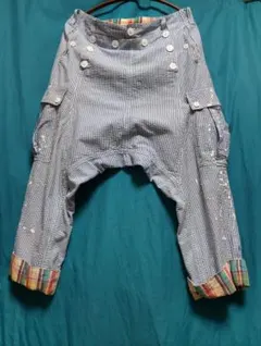 y*3様ストライプ柄 サルエルパンツ 裾チェック柄切り替えのサムネイル