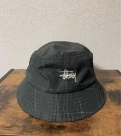 Stussy バケットハット 黒 Mサイズ チェック柄 シティーボーイ