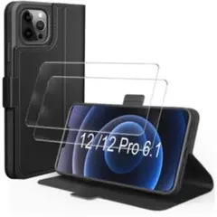 iPhone 12/12 Pro ケース 手帳型+ガラスフィルム（2枚セット）