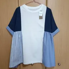パッチワーク　異素材　切り替え　チュニック　 Mサイズ 新品　ゆったり　ミーカのサムネイル