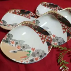 骨董品 皿 絵柄 紅葉 瀬戸焼 古瀬戸 赤絵金彩 鳳凰文 鉢 V R8600 K-1817九谷焼金彩赤絵