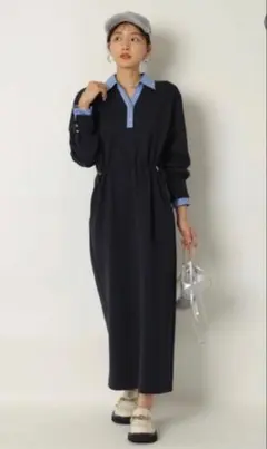 美品⭐︎jusglitty 襟付きレイヤード風ロングワンピース