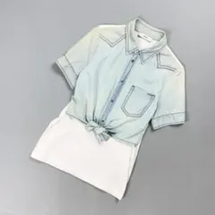 DIESEL レイヤード風ダンガリーデニムシャツ Tシャツ サックスブルー XS