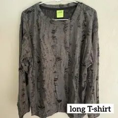 ロンT 長袖　グレー　ダメージ　男女兼用　Y2k グランジ　韓国　フリーサイズ