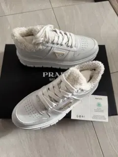 PRADA レザーレースアップスニーカー 38 ホワイト