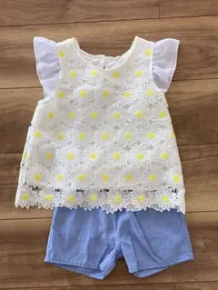 花柄レーストップス&デニムショートパンツセット 110cm