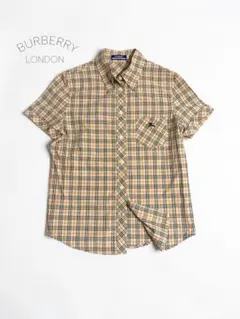美品 バーバリーロンドン ノバチェック 半袖シャツ 刺繍ロゴ ベージュ