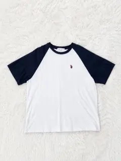 U.S. POLO ASSN. ラグランTシャツ 白×ネイビー 半袖