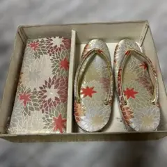 草履とバッグのセット 金色　紅葉