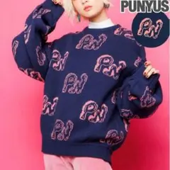 【美USED】PUNYUS ロゴ総柄　袖バルーンセーター　3