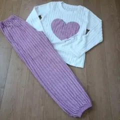 レディース　パープル　ピンク　ハート　パジャマ　ルームウェア　S
