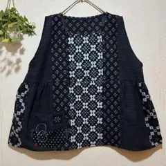 着物リメイクno.91★古布木綿絣・チュニック　ベストのサムネイル