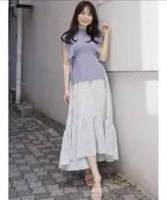 新品未使用 MERCURYDUO ワンピース フラワーイレヘムラッフルニットセッ