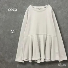 コカ coca【M】エンボス長袖裾フレアトップス カットソー アイボリー
