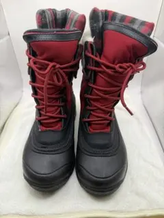 カミックシュガーローフレースアップウィンターブーツ レッド✕ブラック