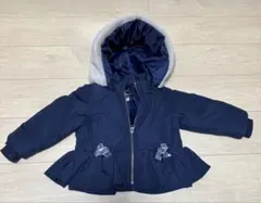 Petit main ネイビー フリル付きコート 90