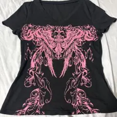 黒 ピンク グラフィックTシャツ ゴシック Y2K 半袖