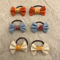 【ハンドメイド】ぷっくり布リボンヘアゴム 6個セット（3色×各2個）キッズ