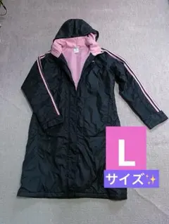 adidas フード付きベンチコート ブラック ピンク