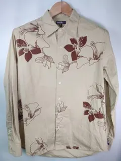 ROIAL USA製 総柄 コットン 長袖シャツ M 花柄 ベージュ