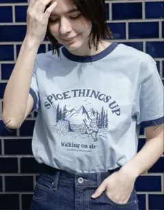 ニコアンド アソートロゴリンガーTシャツ　サックス　Lのサムネイル
