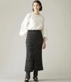 martiniqueメモリータフタブラウスバルーンスリーブデザインホワイトシャツ