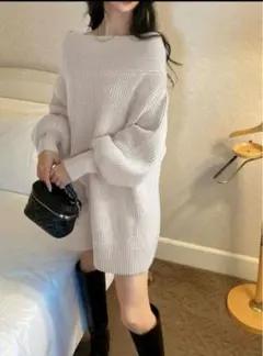 GRL 2wayオフショルダーニットミニワンピース