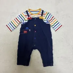 ミキハウス　70cm 長袖ロンパース　カバーオール　男の子　車　ボーダー