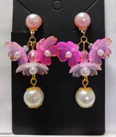 【No.6】ハンドメイド イヤリング ピンク フラワー