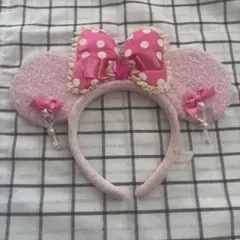 ミニー カチューシャ ピンク ドット柄 イヤリング