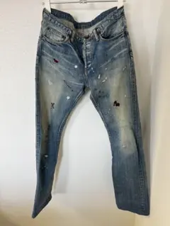 ライトブルー ダメージ加工 ストレートデニム