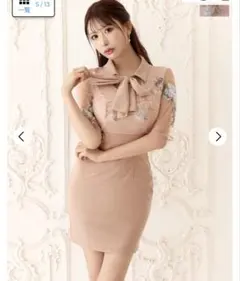 DAZZY 花柄刺繍リボン付きタイトドレス M