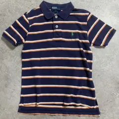 ポロラルフローレン 5/115 ボーダー ポロシャツ 紺 オレンジ キッズ 古着
