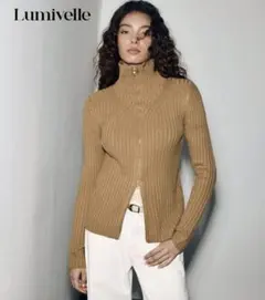SHEIN ベージュ ハイネック薄手ニット ダブルファスナー