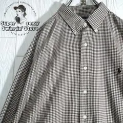 人気 ラルフローレン 長袖シャツ 2XL ブラウン チェック ボタンダウン 古着